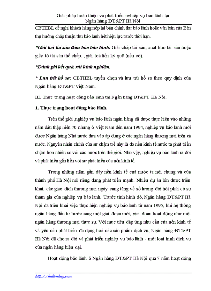 image for page Hoàn thiện và phát triển nghiệp vụ bảo lãnh tại Ngân hàng ĐT PT Hà Nội