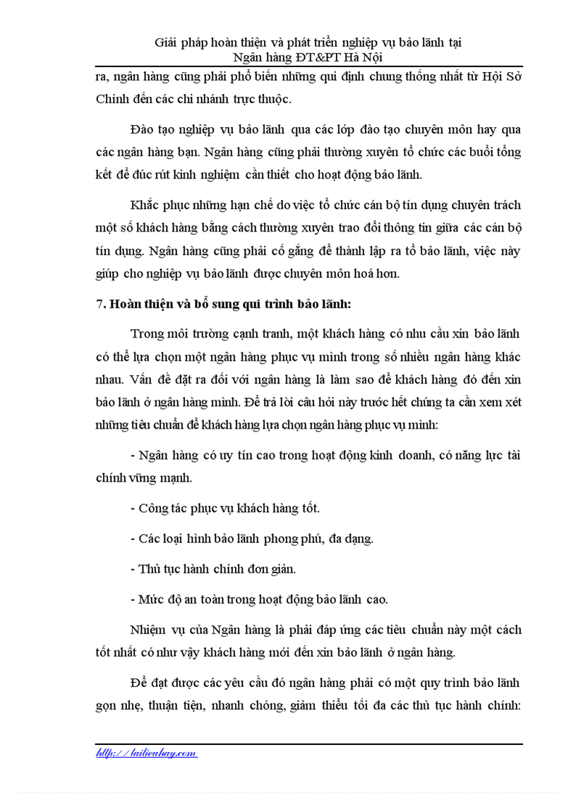 image for page Hoàn thiện và phát triển nghiệp vụ bảo lãnh tại Ngân hàng ĐT PT Hà Nội