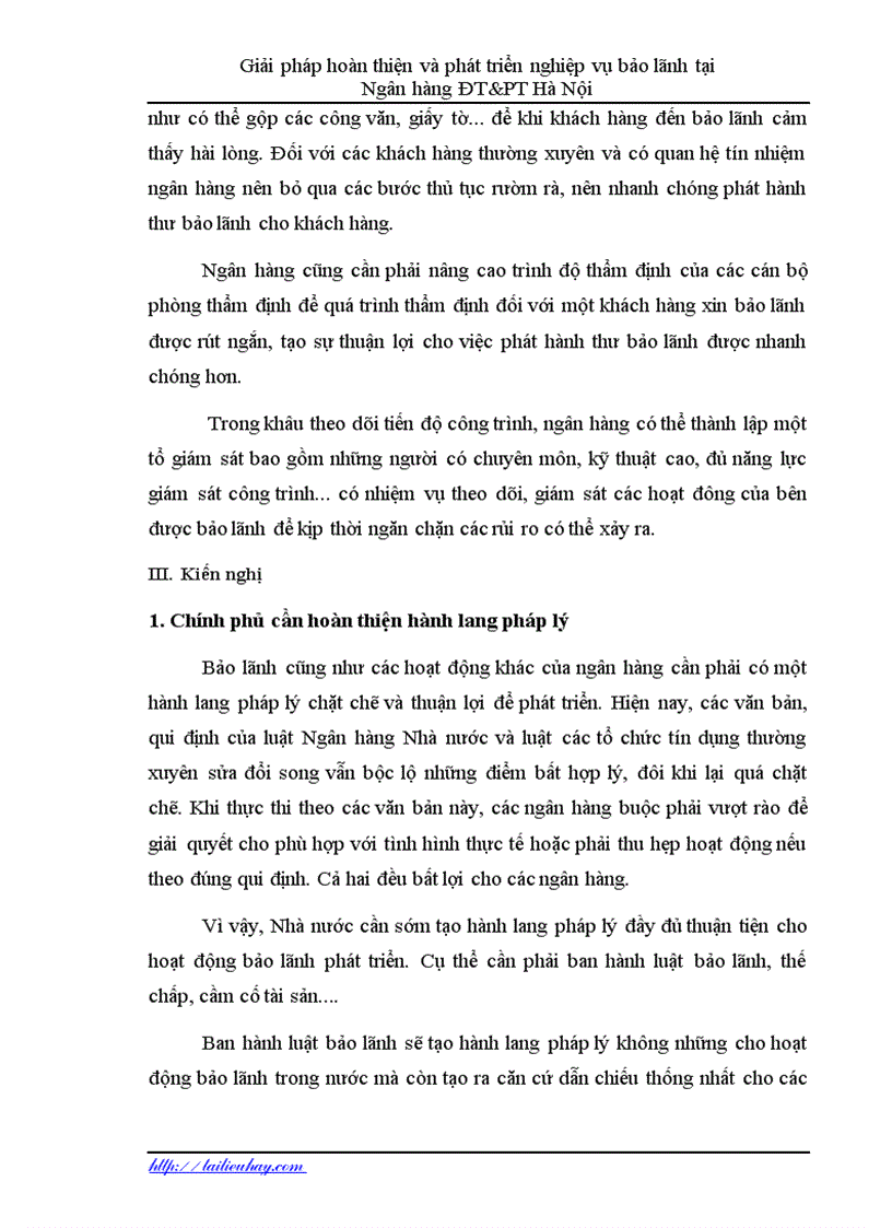 image for page Hoàn thiện và phát triển nghiệp vụ bảo lãnh tại Ngân hàng ĐT PT Hà Nội