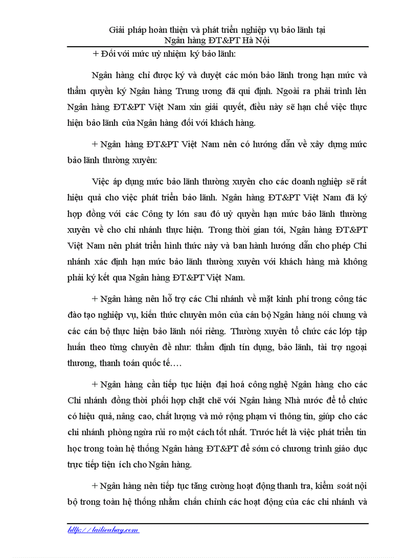 image for page Hoàn thiện và phát triển nghiệp vụ bảo lãnh tại Ngân hàng ĐT PT Hà Nội