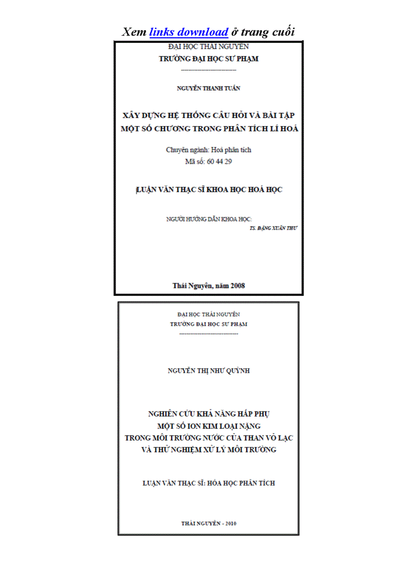 image for page Tuyển tập một số luận văn 26 LV Thạc sĩ Hóa phân tích của ĐH Thái Nguyên