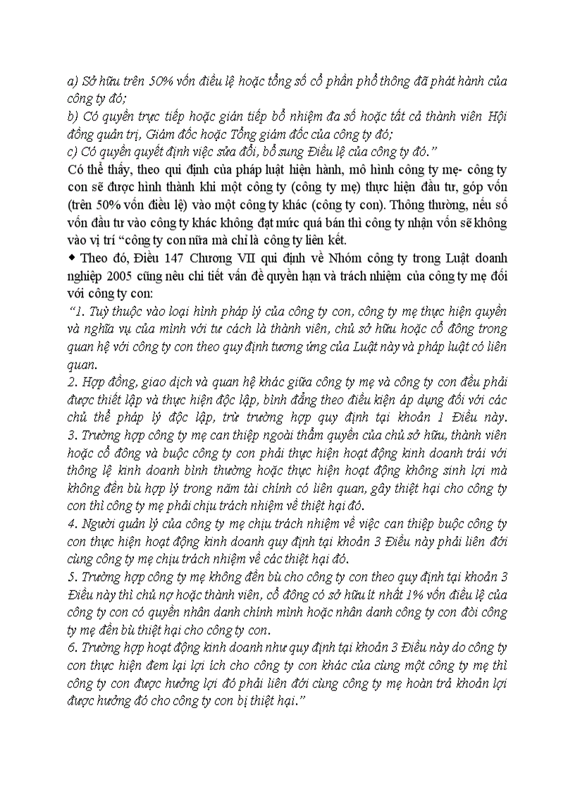 BT cá nhân 2 Thương mại Trình bày hiểu biết về nhóm công ty hoạt động theo hình thức công ty mẹ công ty con