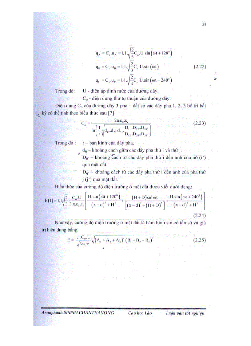 image for page Tính toán điện trường dưới đường dây tải điện cao áp 230kV của Lào