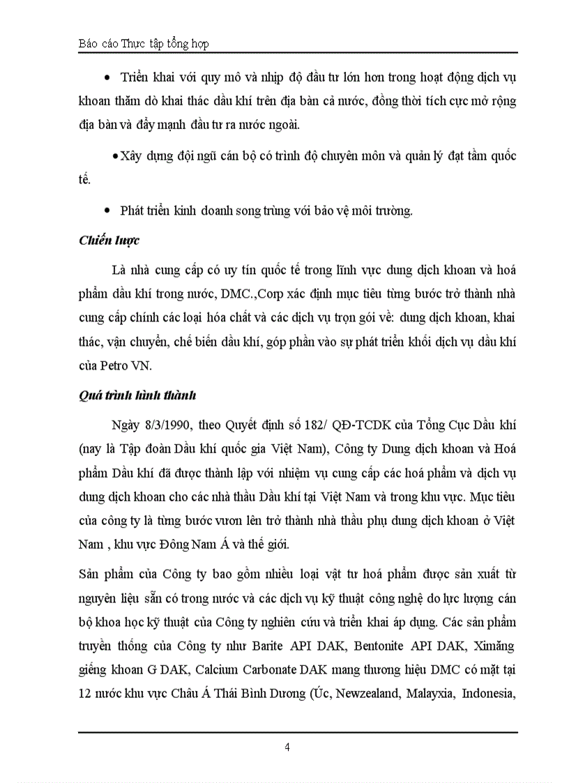 Báo cáo thực tập TỔNG CÔNG TY DUNG DỊCH KHOAN VÀ HÓA PHẨM DẦU KHÍ DMC