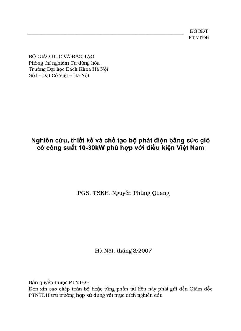 image for page Nghiên cứu thiết kế và chế tạo bộ phát điện bằng sức gió có công suất 10 30KW phù hợp với điều kiện Việt Nam