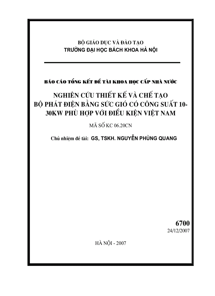 image for page Nghiên cứu thiết kế và chế tạo bộ phát điện bằng sức gió có công suất 10 30KW phù hợp với điều kiện Việt Nam