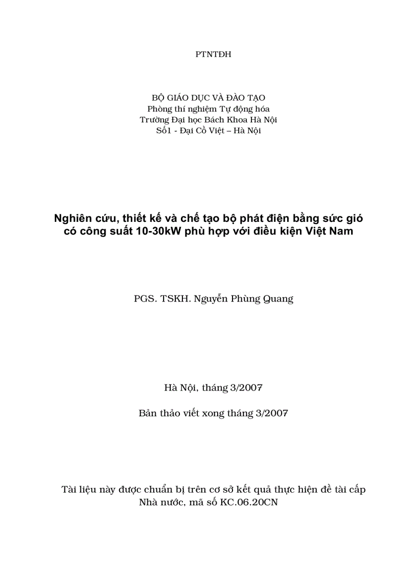image for page Nghiên cứu thiết kế và chế tạo bộ phát điện bằng sức gió có công suất 10 30KW phù hợp với điều kiện Việt Nam