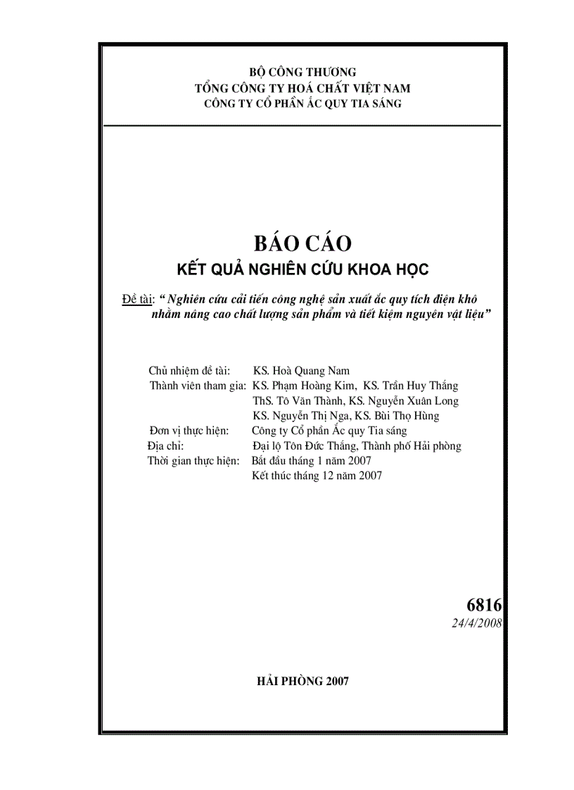 image for page Nghiên cứu sản xuất ắc quy tích điện khô nhằm nâng cao chất lượng sản phẩm và tiết kiệm nguyên vật liệu