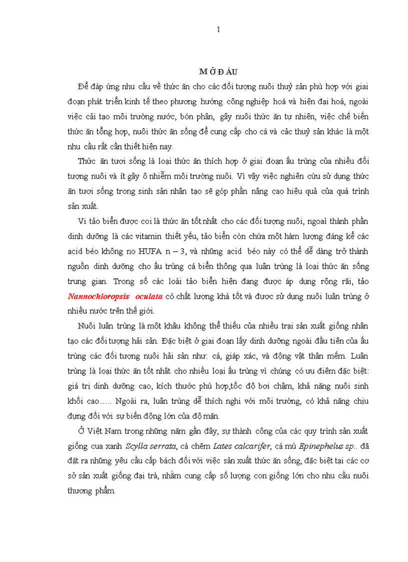 image for page Nuôi thu sinh khối tảo Nannochloropsis oculata và sử dụng các loại thức ăn khác nhau để nuôi luân trùng Brachionus plicatlis làm thức ăn cho ấu trùng cá biển
