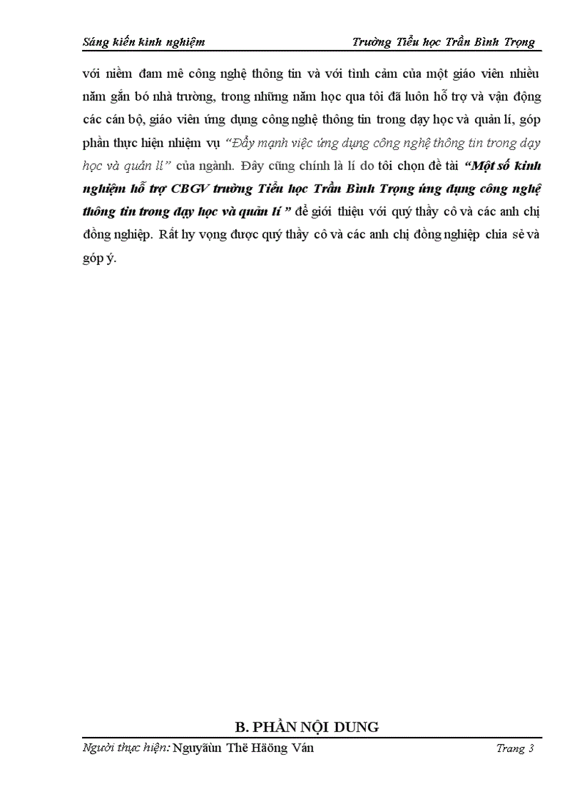 image for page Một số kinh nghiệm hỗ trợ CBGV trường Tiểu học Trần Bình Trọng ứng dụng công nghệ thông tin trong dạy học và quản lí
