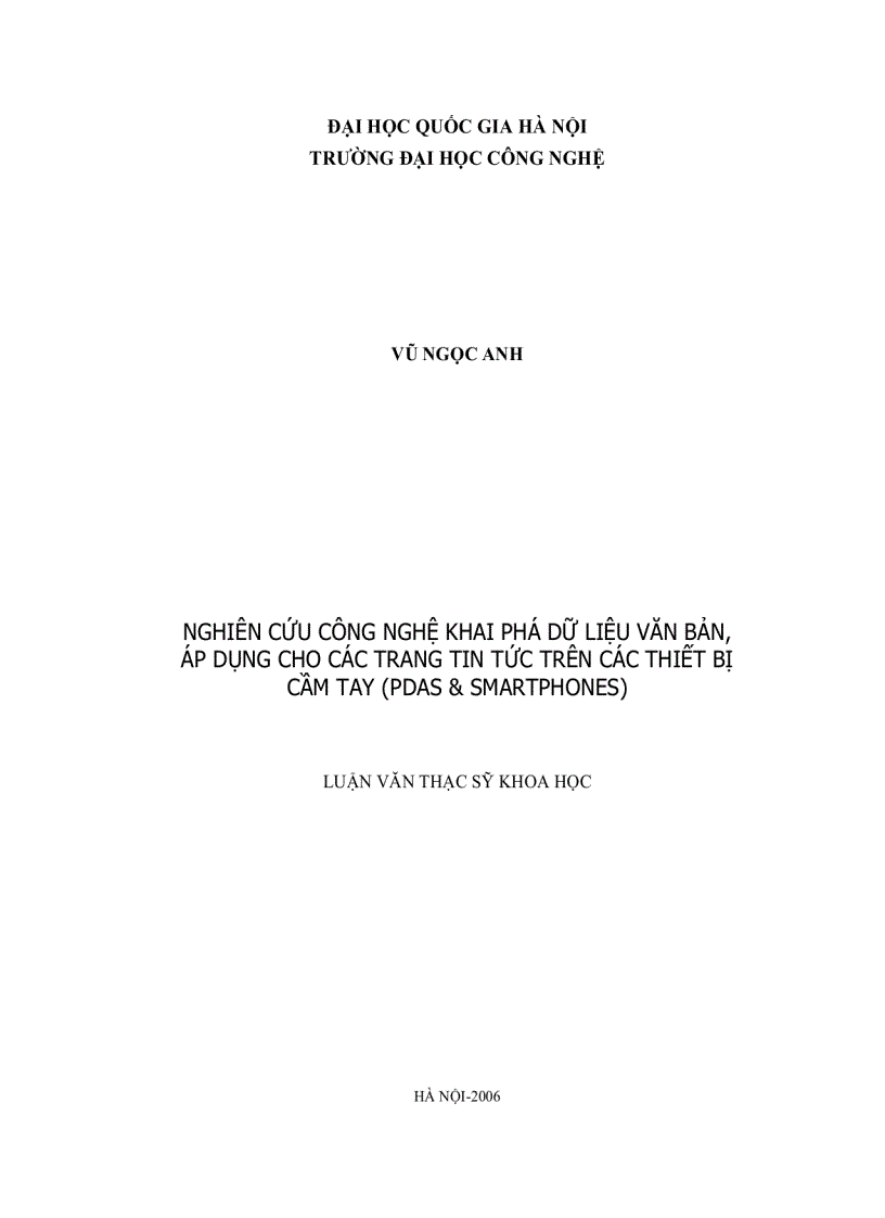 image for page Nghiên cứu công nghệ khai phá dữ liệu văn bản áp dụng cho các trang tin tức trên các thiết bị cầm tay pdas smartphones