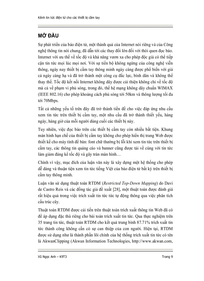 image for page Nghiên cứu công nghệ khai phá dữ liệu văn bản áp dụng cho các trang tin tức trên các thiết bị cầm tay pdas smartphones