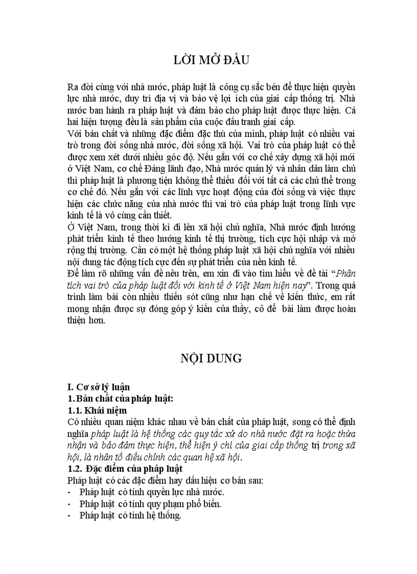 image for page Học kỳ lý luận Phân tích vai trò của pháp luật đối với kinh tế ở Việt Nam hiện nay