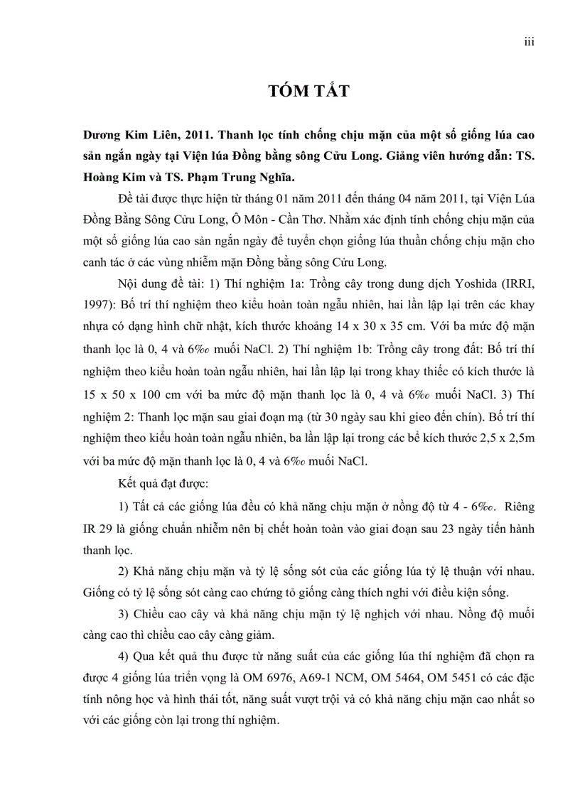 image for page Thanh lọc tính chống chịu mặn của một số giống lúa cao sản ngắn ngày tại viện lúa ĐỒNG BẰNG SÔNG CỬU LONG