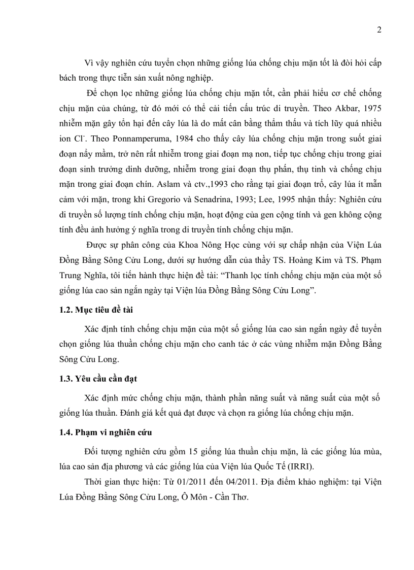 image for page Thanh lọc tính chống chịu mặn của một số giống lúa cao sản ngắn ngày tại viện lúa ĐỒNG BẰNG SÔNG CỬU LONG