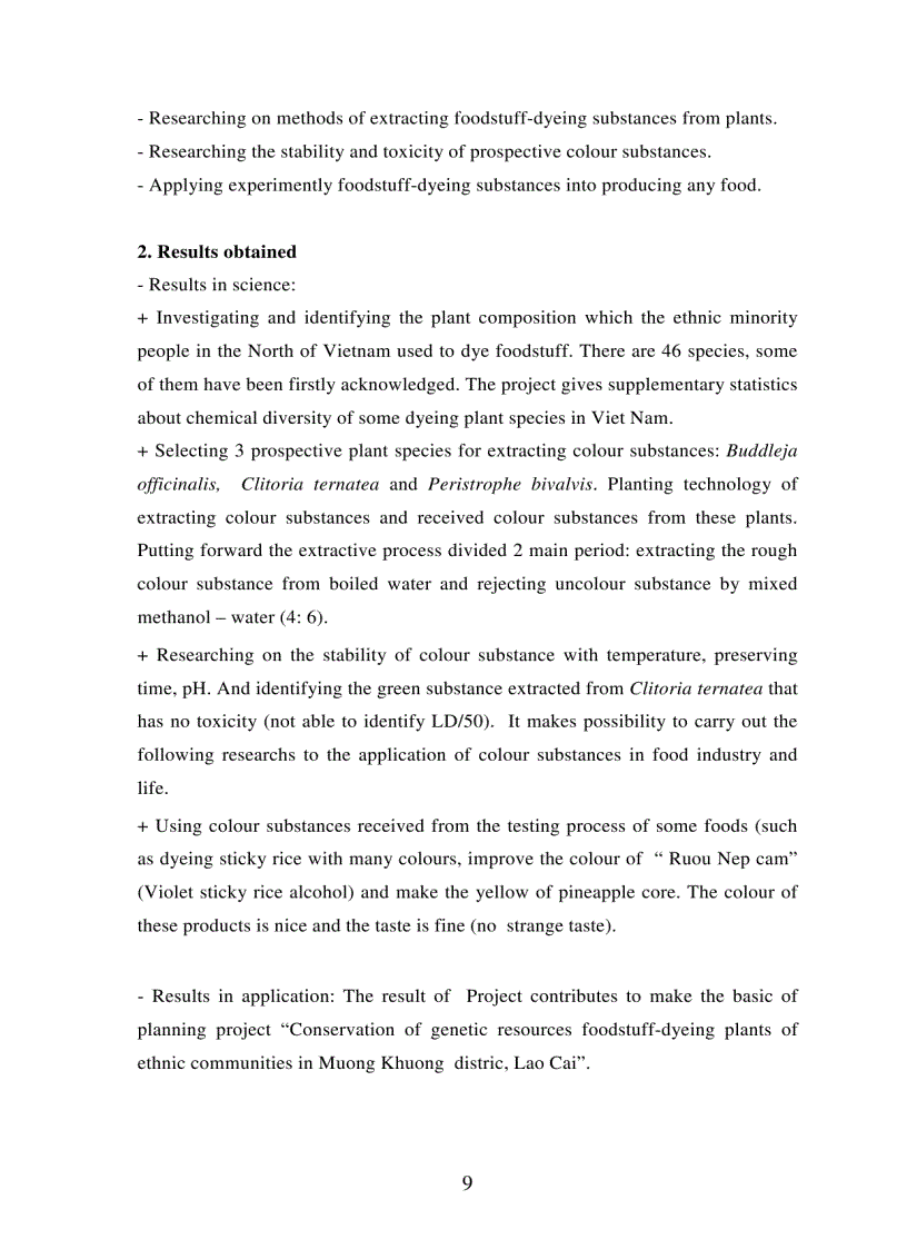 image for page Nghiên cứu chiết tách một số chất màu thực phẩm từ kinh nghiệm sử dụng thực vật của đồng bào dân tộc thiểu số