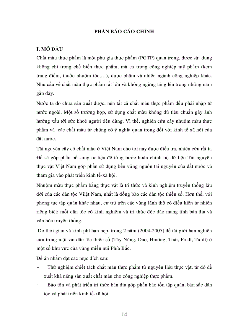 image for page Nghiên cứu chiết tách một số chất màu thực phẩm từ kinh nghiệm sử dụng thực vật của đồng bào dân tộc thiểu số