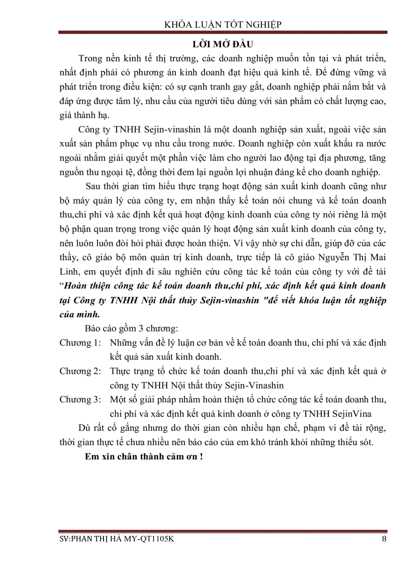 image for page Hoàn thiện công tác kế toán doanh thu chi phí và xác định kết quả kinh doanh tại công ty TNHH nội thất Thủy Sejin Vinashin