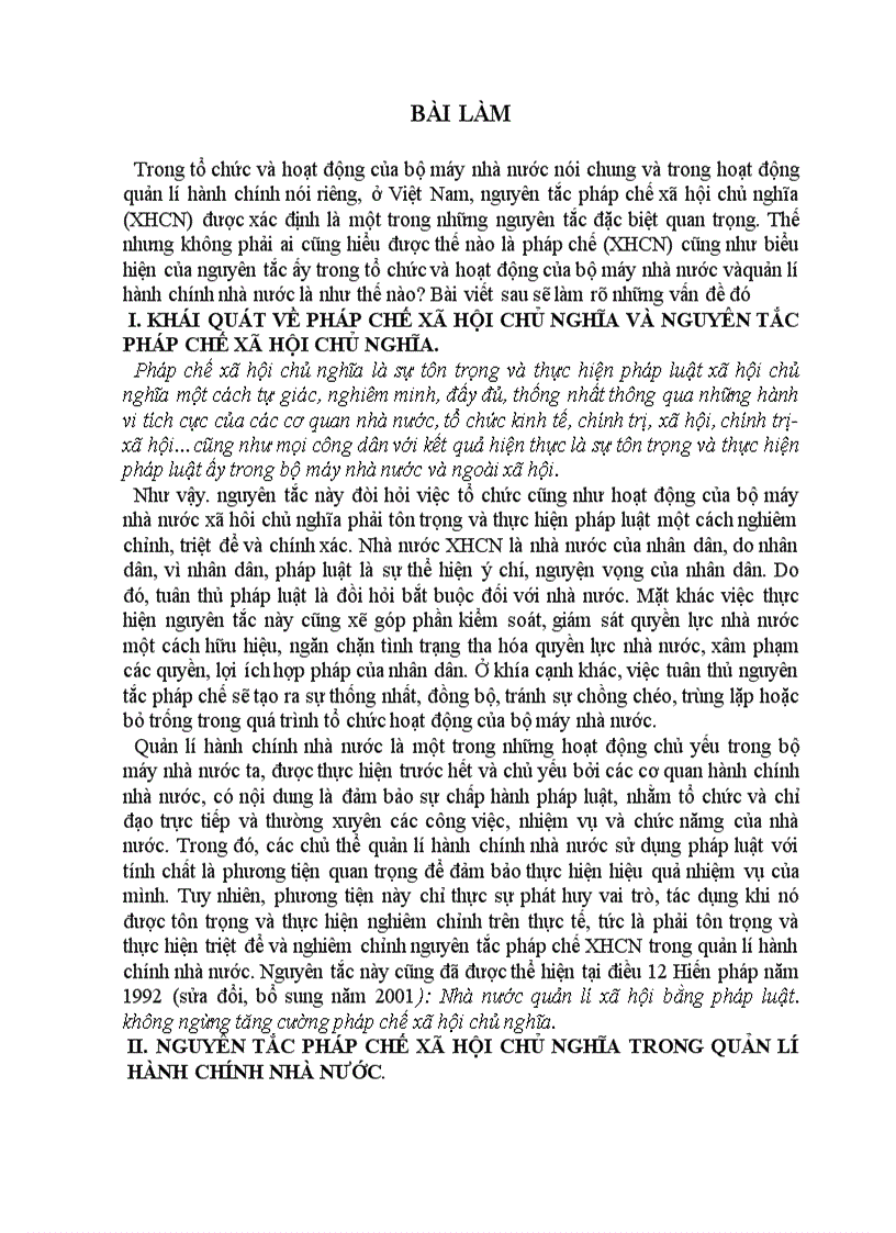 image for page Bài tập cá nhân số 1 môn luật hành chính 8 điểm Nguyên tắc pháp chế xã hội chủ nghĩa trong quản lý hành chính nhà nước