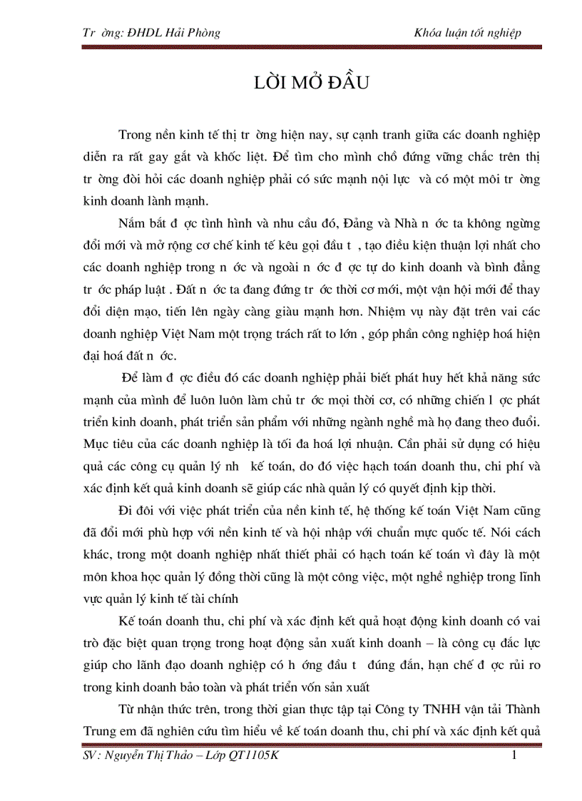 image for page Hoàn thiện kế toán doanh thu chi phí và xác định kết quả kinh doanh tại công ty TNHH vận tải Thành Trung