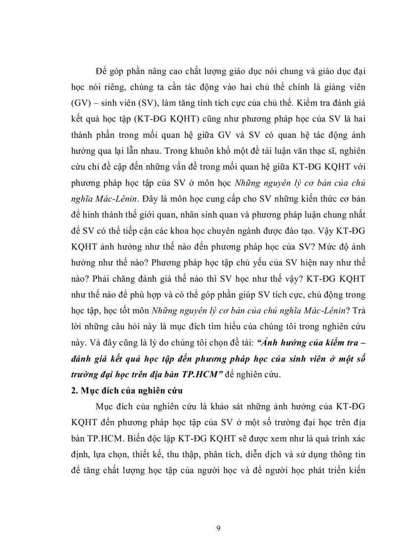 image for page Ảnh hưởng của kiểm tra đánh giá kết quả học tập đến phương pháp học của sinh viên ở một số trường đại học trên địa bàn TP HCM