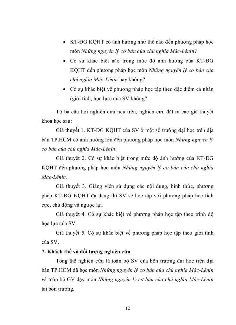 image for page Ảnh hưởng của kiểm tra đánh giá kết quả học tập đến phương pháp học của sinh viên ở một số trường đại học trên địa bàn TP HCM