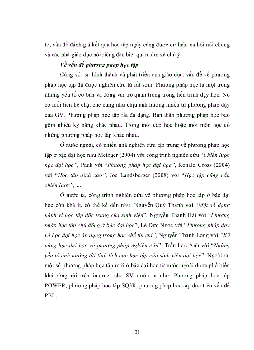 image for page Ảnh hưởng của kiểm tra đánh giá kết quả học tập đến phương pháp học của sinh viên ở một số trường đại học trên địa bàn TP HCM