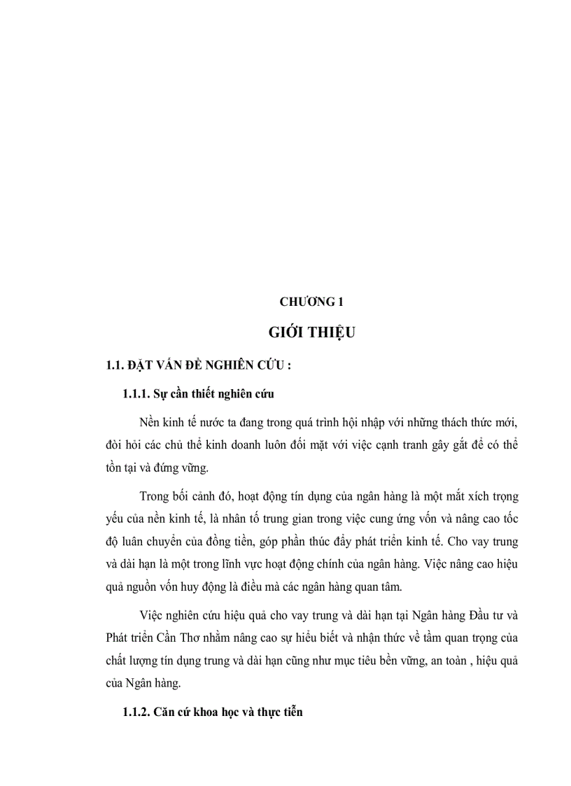 image for page Phân tích hiệu quả hoạt động tín dụng trung và dài hạn tại chi nhánh ngân hàng đầu tư và phát triển cần thơ