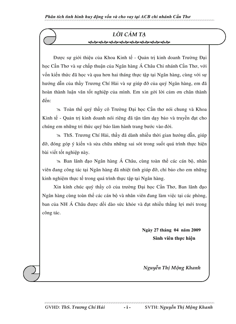 image for page Phân tích tình hình huy động vốn và cho vay tại Ngân hàng thương mại cổ phần Á Châu chi nhánh Cần Thơ