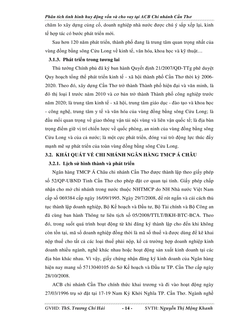 image for page Phân tích tình hình huy động vốn và cho vay tại Ngân hàng thương mại cổ phần Á Châu chi nhánh Cần Thơ