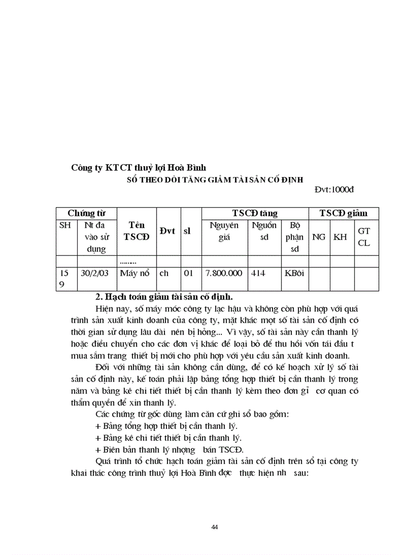 image for page Tổ chức hạch toán kế toán TSCĐ tại Công Ty Khai Thác Công Trình Thuỷ Lợi Hoà Bình