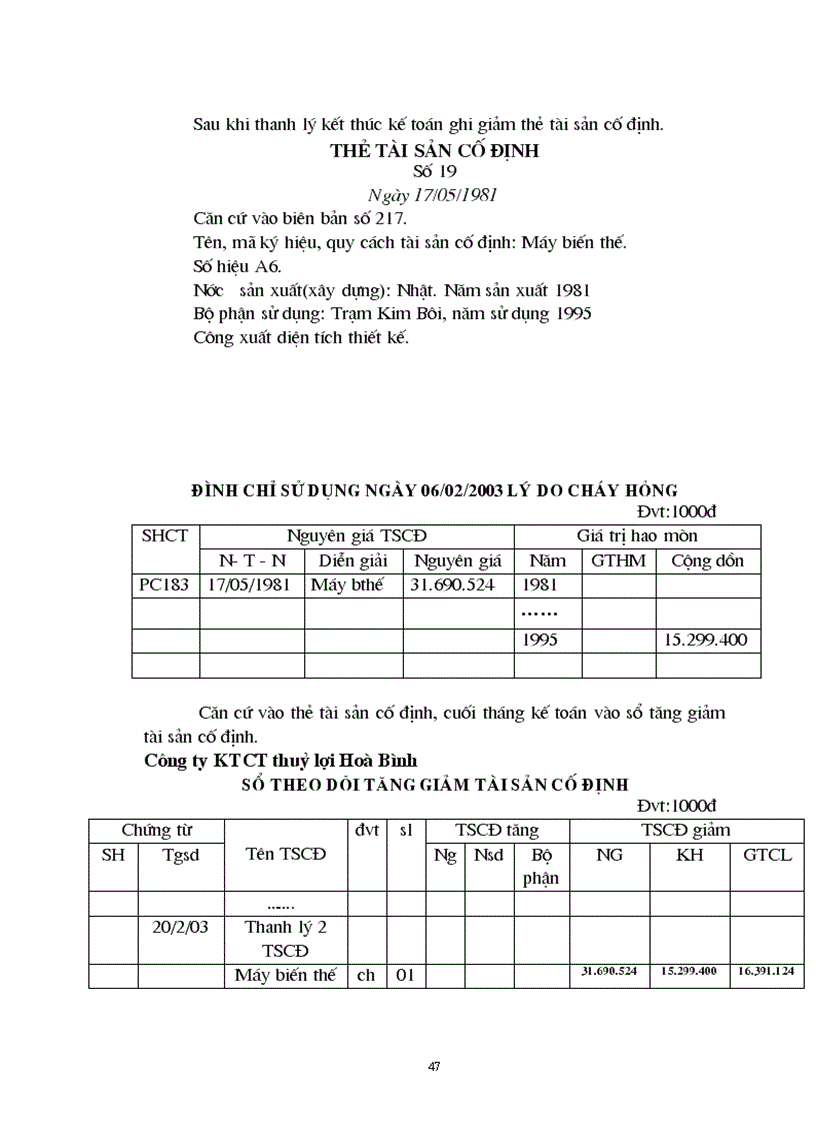 image for page Tổ chức hạch toán kế toán TSCĐ tại Công Ty Khai Thác Công Trình Thuỷ Lợi Hoà Bình
