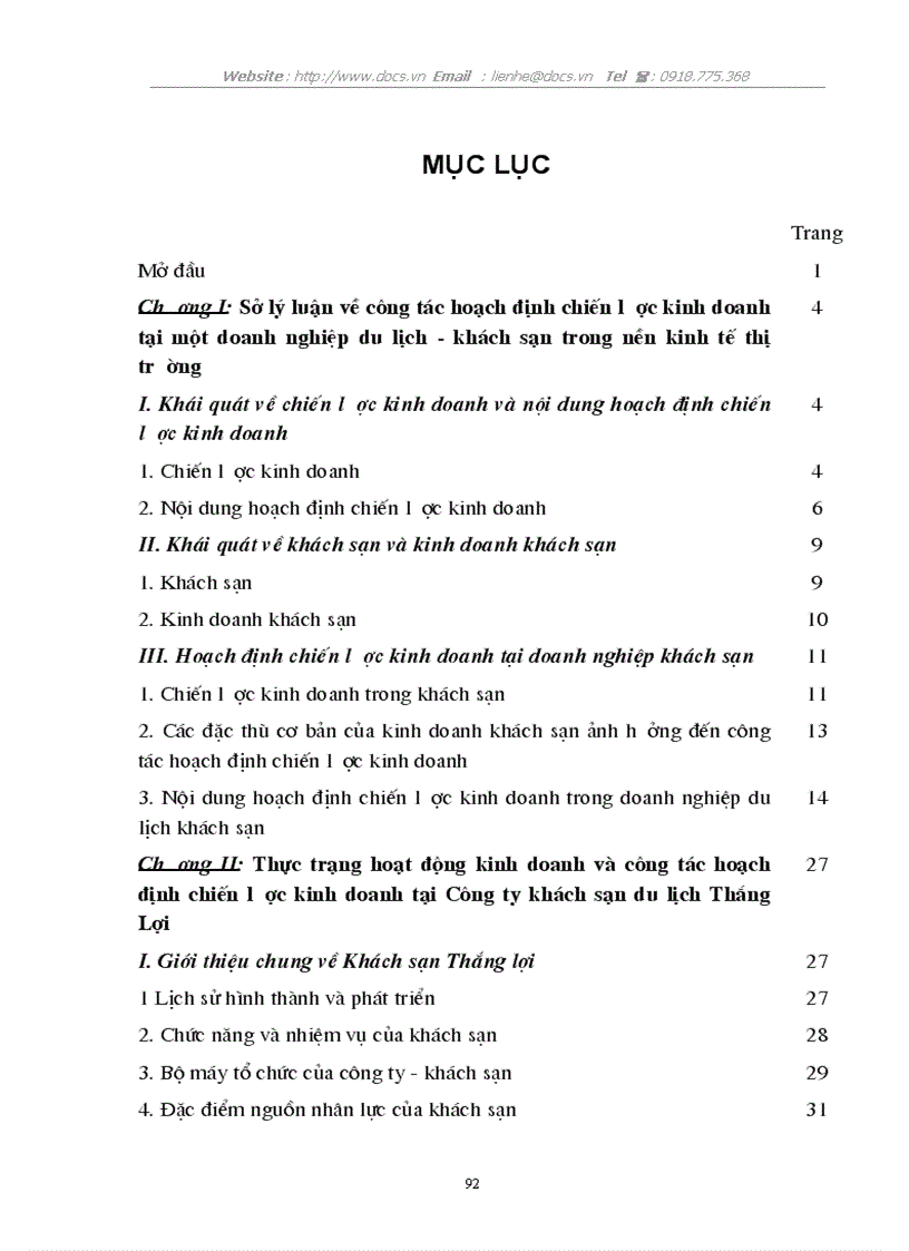 image for page 1số ý kiến đề xuất nhằm hoàn thiện công tác hoạch định chiến lược kinh doanh ở C ty khách sạn du lịch Thắng Lợi