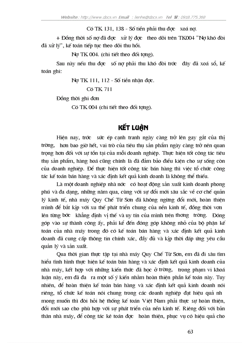 image for page Tổ chức kế toán bán hàng và xác định kết quả hoạt động sản xuất kinh doanh ở Nhà máy quy chế Từ Sơn