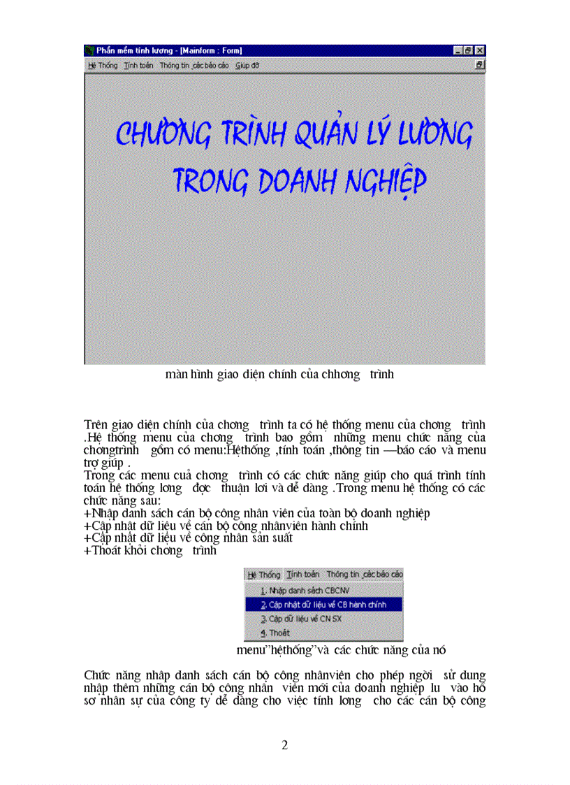 image for page Công nghệ phần mêm Phần mềm chương trình quản lý tiền lương tại 1 DN quản lý lương lương hành chính lương sản phẩm