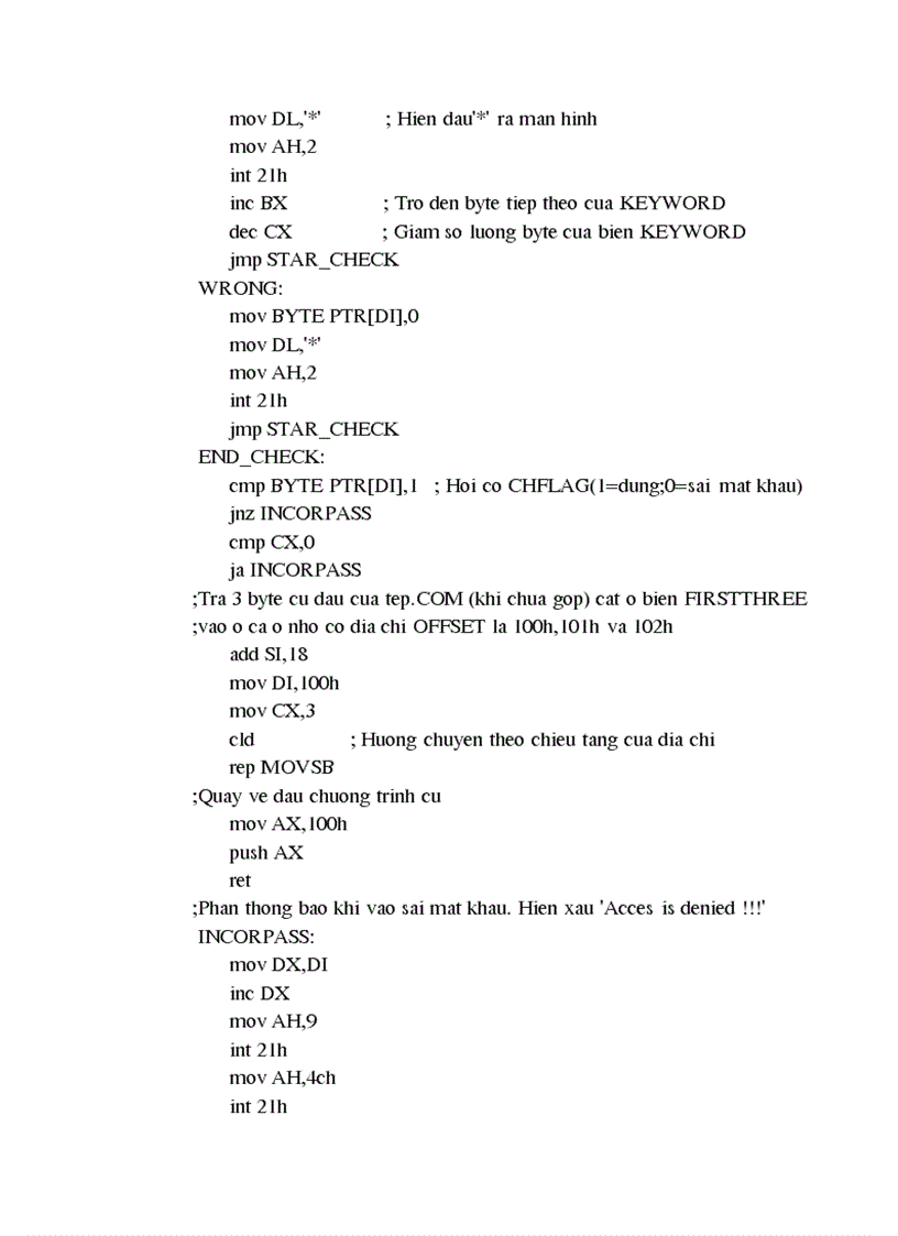 image for page Viết chương trình ngôn ngữ Assembler xác lập mật khẩu cho file dạng com