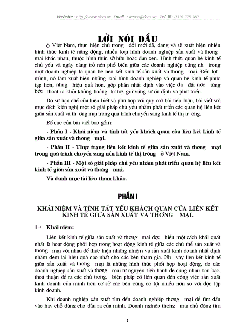 1số giải pháp chủ yếu nhằm phát triển quan hệ liên kết kinh tế giữa sản xuất thương mại