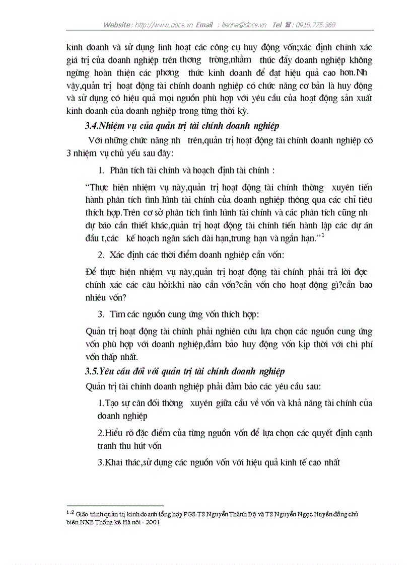 Vai trò tác dụng của công tác quản trị tài chính trong DNV N ở VN
