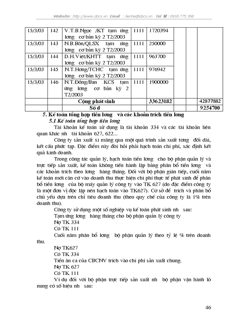 image for page Kế toán tiền lương các khoản trích theo lương lại C ty xi măng Sài Sơn