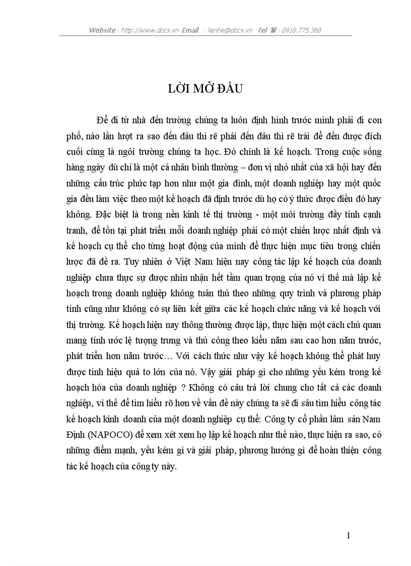 image for page Kế hoạch kinh doanh của C ty CP Nam Định NAFOCO