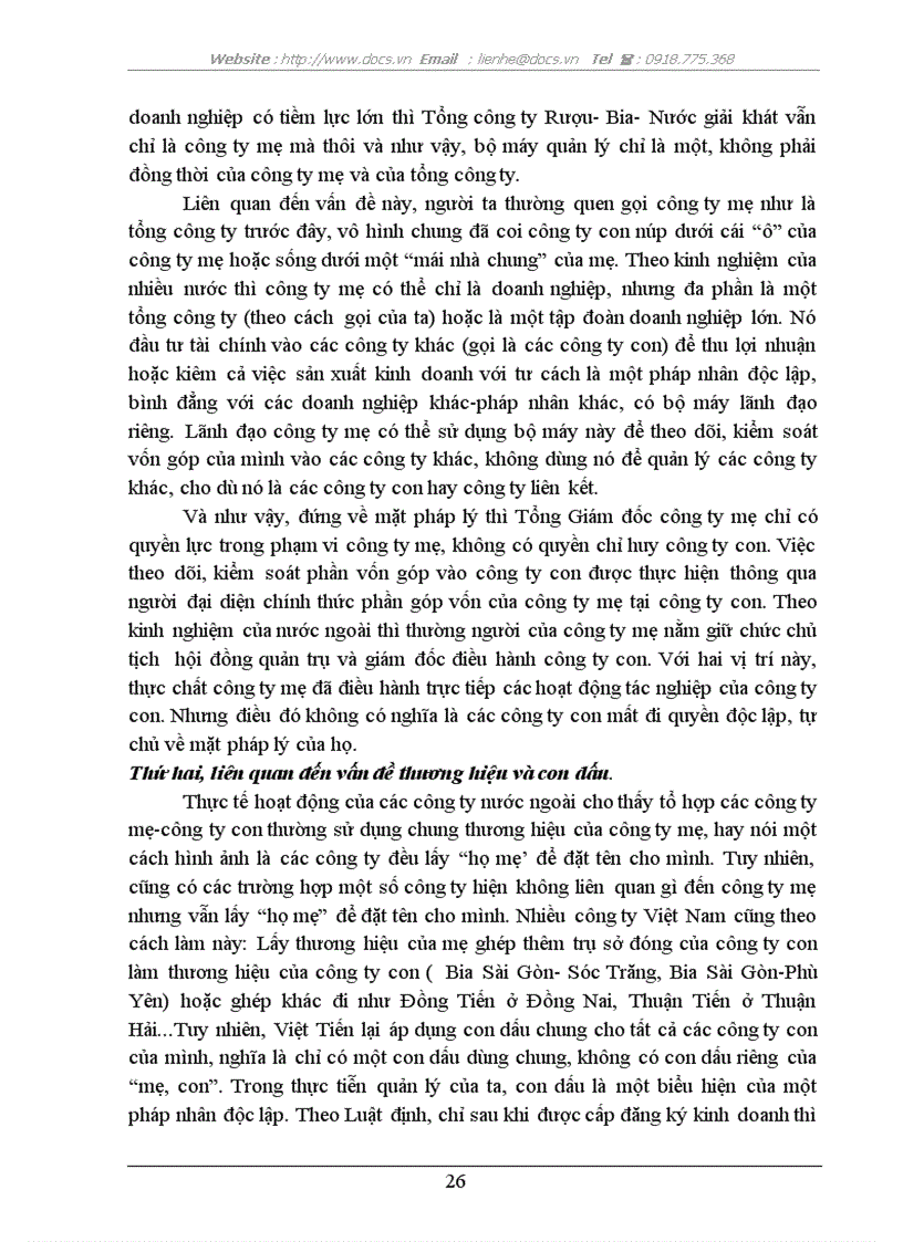 image for page Mô hình C ty Mẹ C ty Con