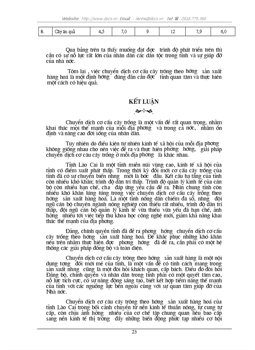 image for page Những vấn đề về định hướng chuyển dịch cơ cấu cây trồng theo hướng sản xuất hàng hoá của tỉnh Lào Cai trong một số năm tới