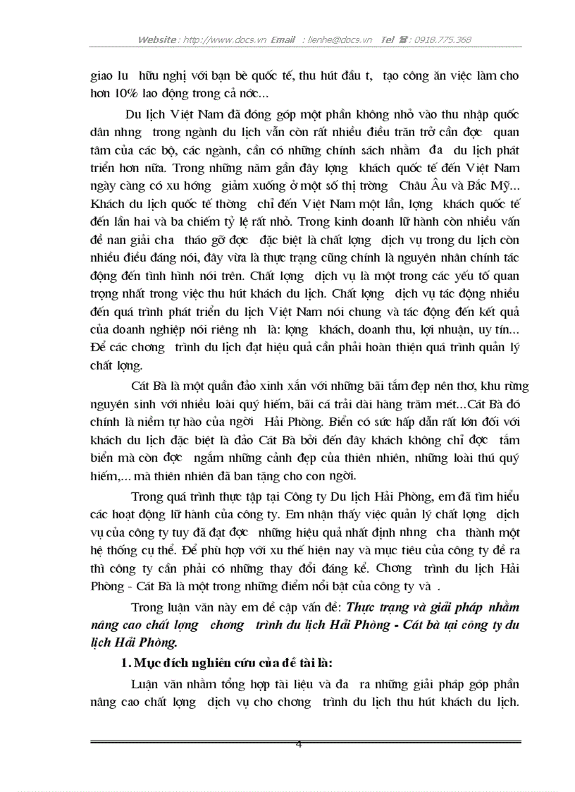 image for page Thực trang và giải pháp nhằm nâng cao chất lượng chương trình du lịch Cát bà Hải phòng tại công ty du lịch Hải phòng