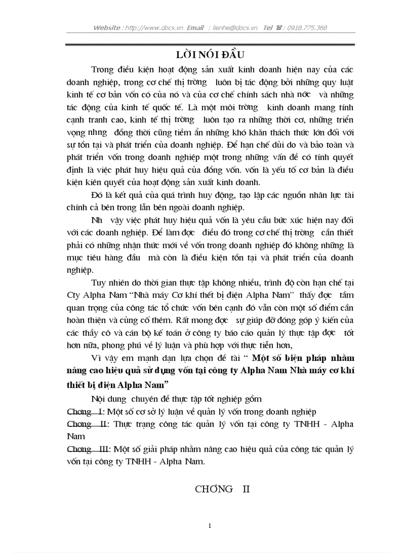 1số biện pháp nhằm nâng cao hiệu quả sử dụng vốn tại C ty ALPHA Nhà máy Cơ khí thiết bị ALPHA Nam chương 2 3