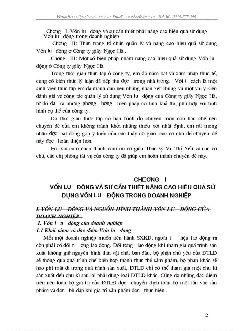 VLĐ các biện pháp nâng cao hiệu quả sử dụng VLĐ ở C ty Giầy Ngọc Hà