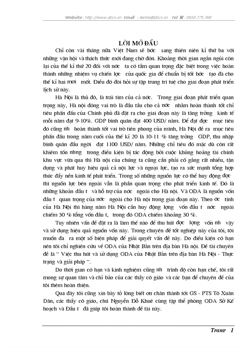 Việc thu hút sử dụng ODA của Nhật Bản trên địa bàn Hà nội thực trạng giải pháp