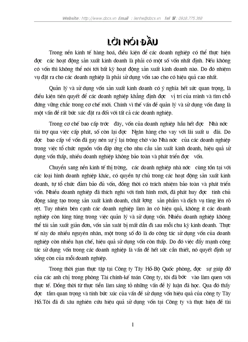 image for page Giải pháp nâng cao hiệu quả sử dụng vốn tại C ty Tây hồ BQP