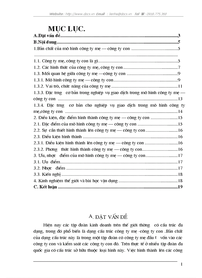 image for page Cơ sở khoa học mô hình C ty mẹ C ty con