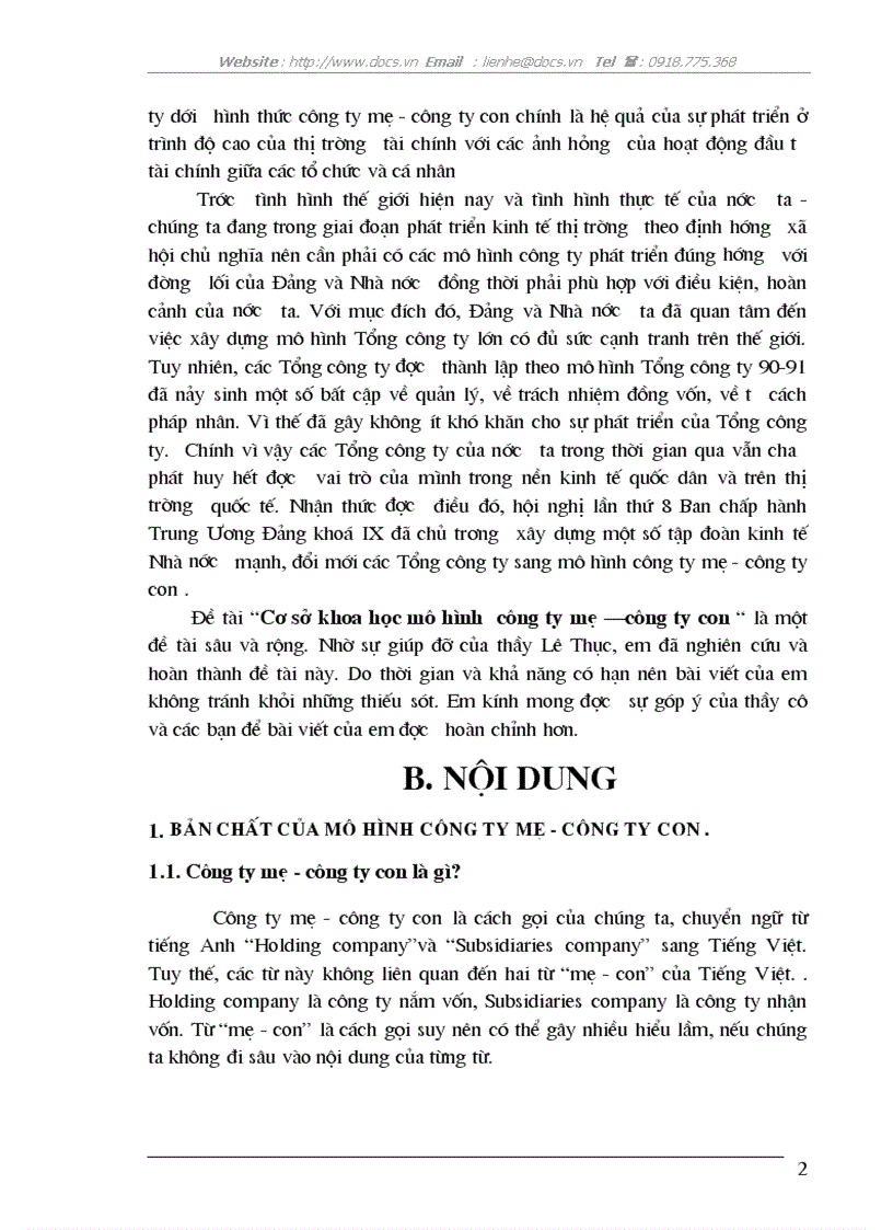 image for page Cơ sở khoa học mô hình C ty mẹ C ty con