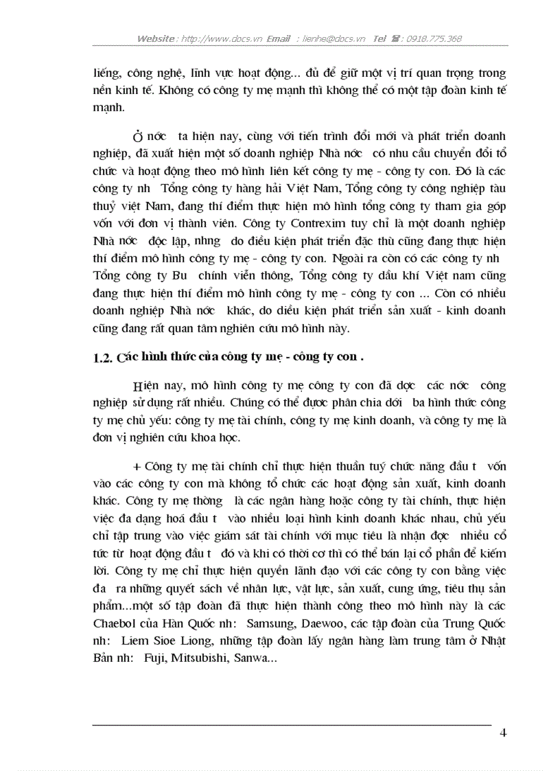 image for page Cơ sở khoa học mô hình C ty mẹ C ty con